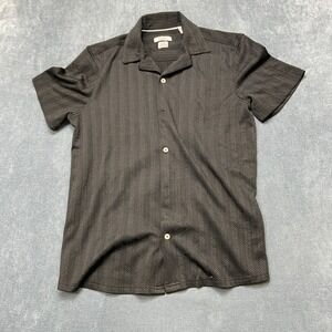 Bruno Milano Shirt Mens Medium Black Textured Herringbone Short Sleeve Button Up